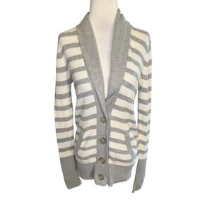 American Eagle Striped Shawl Collar Cardigan Grey Cream Waffle Knit Medium‎